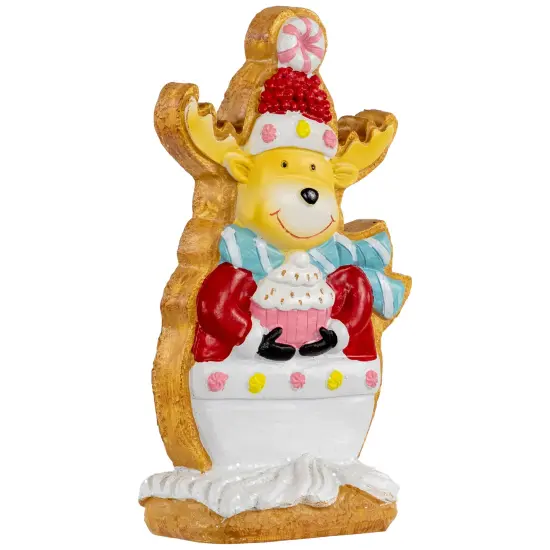 Northlight Gingerbread Reindeer with Cupcake Christmas Figurine - 7" White {6}