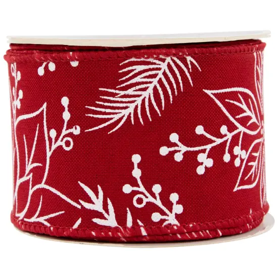 Northlight Red and White Floral Print Wired Craft Christmas Ribbon 2.5" x 10 Yards {5}