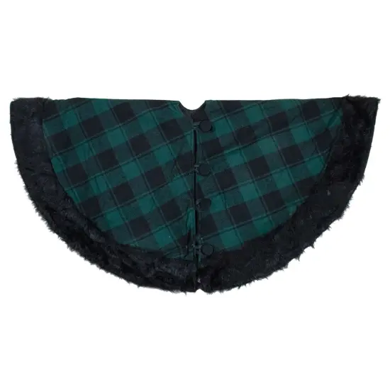 Northlight 48" Green and Black Plaid Christmas Tree Skirt with Faux Fur {5}