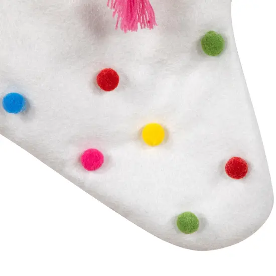 Northlight 20" White Christmas Stocking with Multicolor Pom-Poms and Tassels {5}