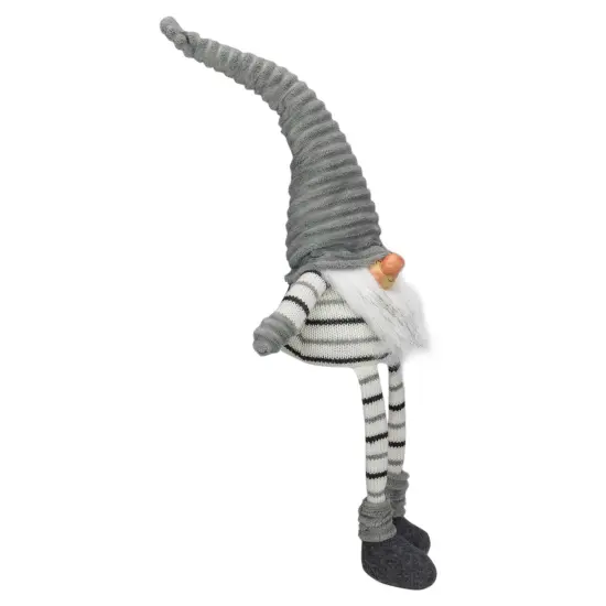 Northlight Striped Sitting Gnome Christmas Figure - 22" - Gray, White and Black {4}
