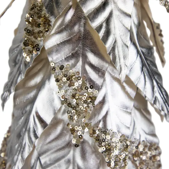 Northlight Sequined Layered Leaves Christmas Cone Tree - 26" - Platinum and Champagne Finish Silver {5}