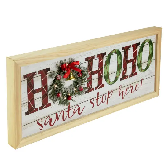 Northlight 19.75" LED Lighted Plaid 'Ho Ho Ho' Wooden Christmas Wall Sign White {4}