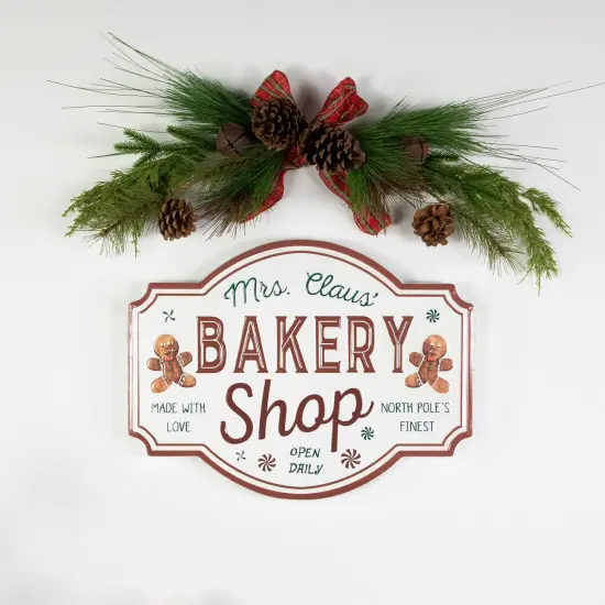 Northlight Gingerbread "Mrs. Claus' Bakery Shop" Metal Christmas Wall Sign - 18" White {5}