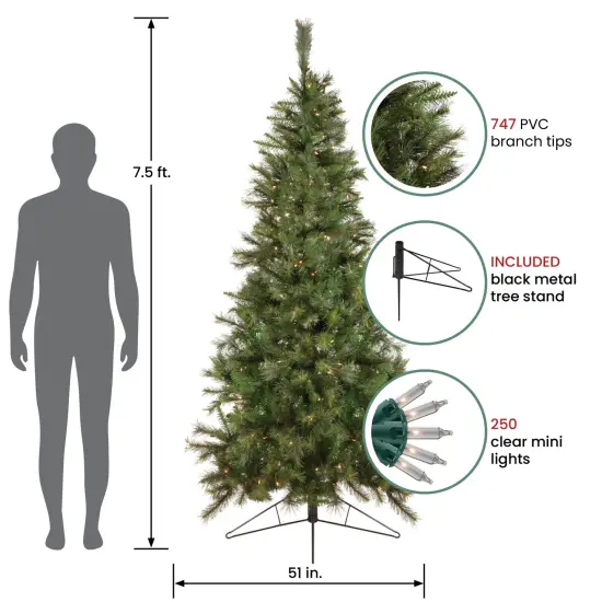 Northlight Real Touch&trade;️ Pre-Lit Slim Canyon Pine Artificial Half Wall Christmas Tree - 7.5' - Clear Lights Green {4}