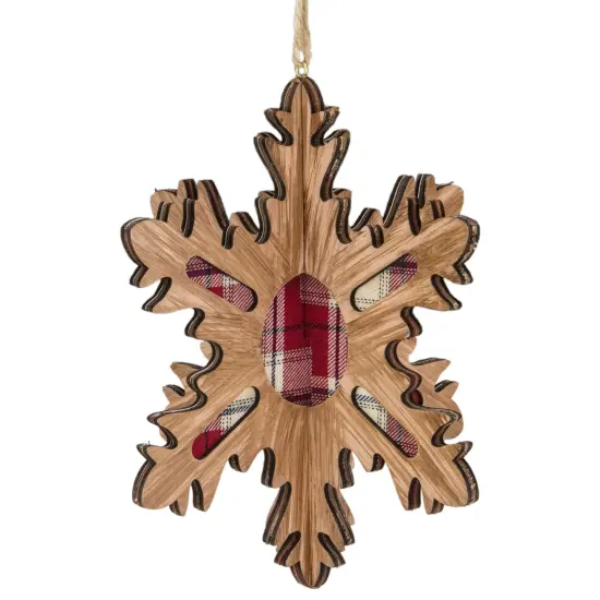 Northlight 3-D Faux Wood and Plaid Snowflake Christmas Ornament - 7" Brown {5}