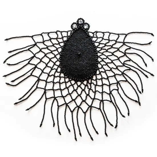 Spiderweb Beaded Applique Black/Silver {1}