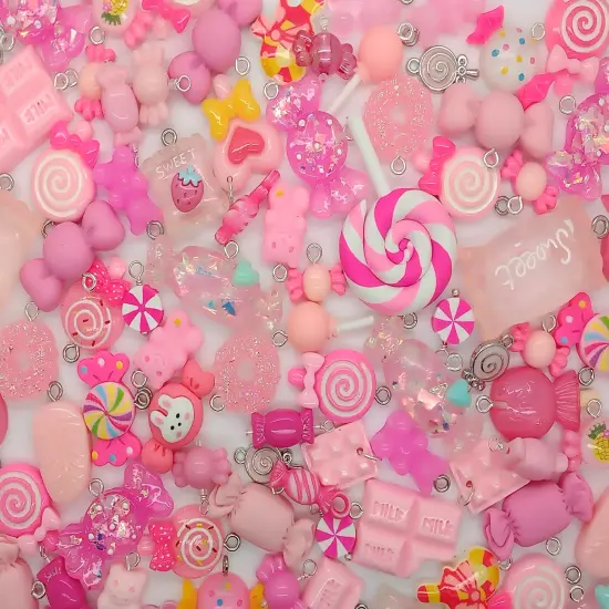 Pink Candy Charms, 25 pieces Mixed Sweets Lollipops & Chocolate Kawaii Charms, Adorabilities {4}