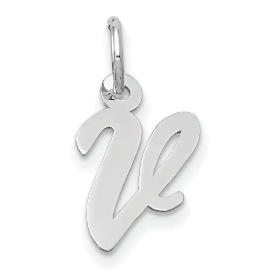 14K White Gold Small Script Initial Letter V Charm Jewerly 17mm x 8mm {1}