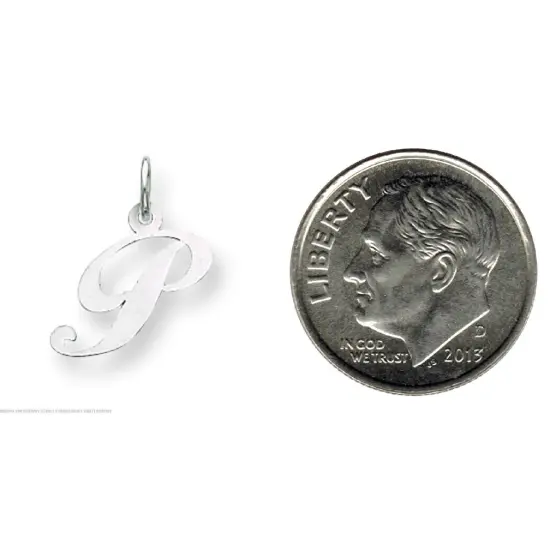 14K White Gold Small Fancy Script Initial P Charm Jewerly 16mm x 13mm {2}