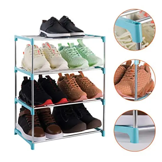4-Tier Stackable Small Shoe Rack, Lightweight Shoe Shelf Storage Organizer for Entryway, Hallway and Closet (blue) {1}