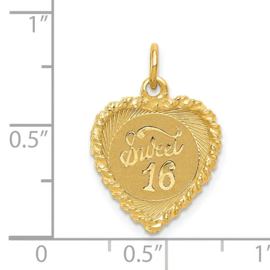 14K Yellow Gold Sweet Sixteen Heart Charm Pendant Jewerly 22mm x 15mm {5}