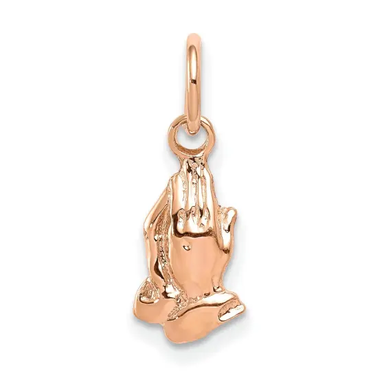 14K Rose Gold Praying Hands Charm Religious Jewelry 17mm x 6mm {1}