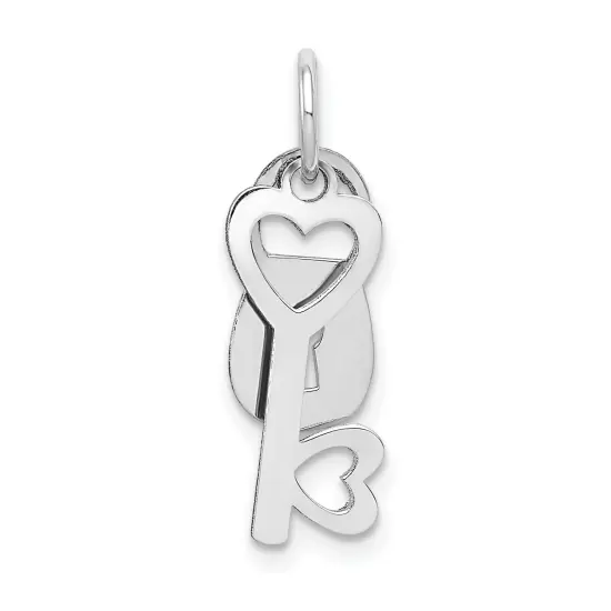 14K White Gold Polished Lock & Key Charm Pendant Jewerly 20mm x 7mm {3}