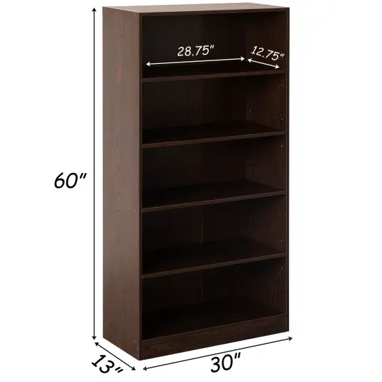 Freestanding Classic Wooden Display Bookshelf, Floor Standing Bookcase, with 5 Open Display Shelves Brown {11}