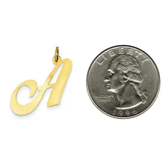 14K Yellow Gold Large Fancy Script Initial A Charm Jewerly 22mm x 25mm {2}