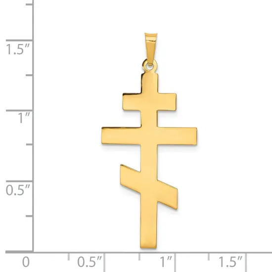 14K Yellow Gold Orthodox Cross Charm Pendant Jewelry 40mm x 19mm {2}