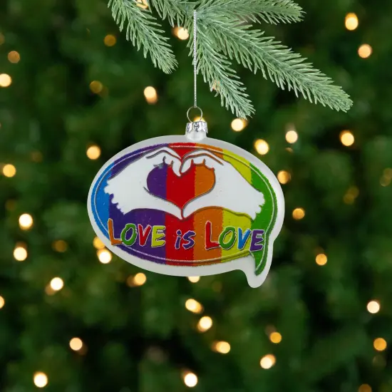Northlight 4.75" Pride 'Love is Love' Speech Bubble Glass Christmas Ornament White {3}