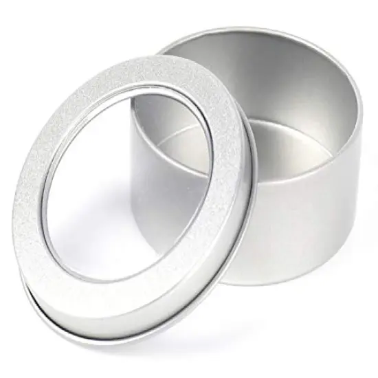 30 Pack 2 Ounce Metal Tin Cans - Round Empty Containers with Clear Top for Candles, Arts & Crafts, Storage in Kitchen & Office Use {6}