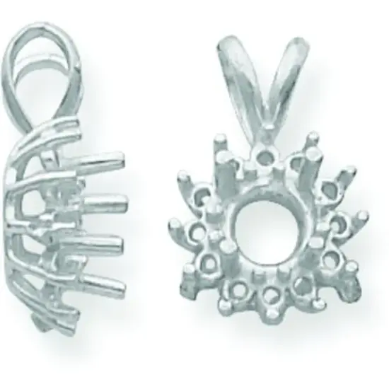 14K White Gold Round Cluster Pendant Setting 8mm {1}