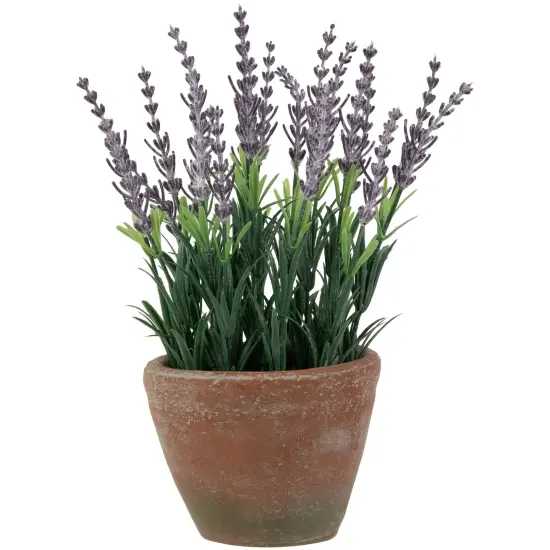 Northlight Artificial Lavender and Leaves in Weathered Pot - 10" Purple {1}