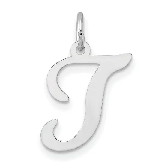 14K White Gold Polished Fancy Initial Letter T Charm Jewerly 20mm x 11mm {1}