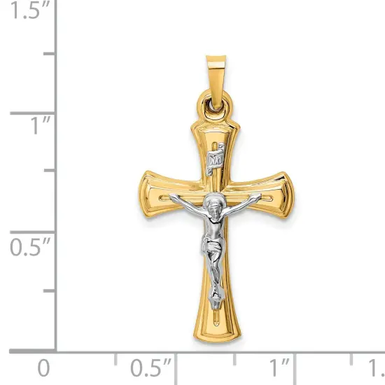 14K Two Tone Gold INRI Hollow Crucifix Pendant Charm Jewerly 34mm x 17mm {2}