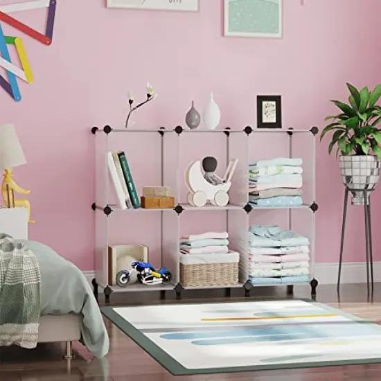 AWTATOS Cube Storage Organizer, Storage Cubes Shelves Bookshelf, 6 Cube Closet Organizers and Storage, DIY Stackable Plastic Clothes Organizer Shelving for Bedroom, Home Office, Translucent {5}