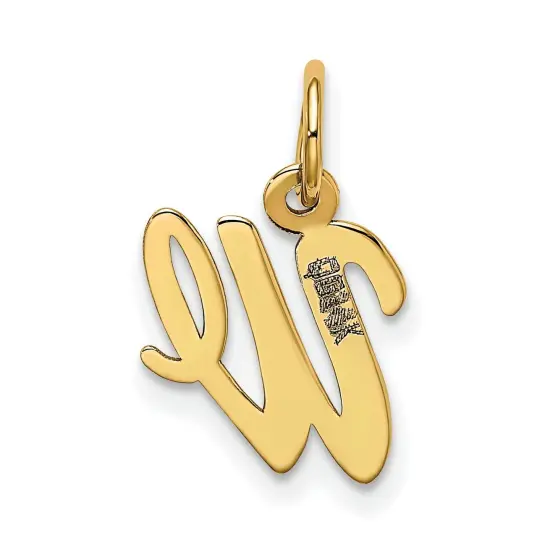 14K Yellow Gold Small Script Initial Letter W Charm Jewerly 17mm x 8mm {4}