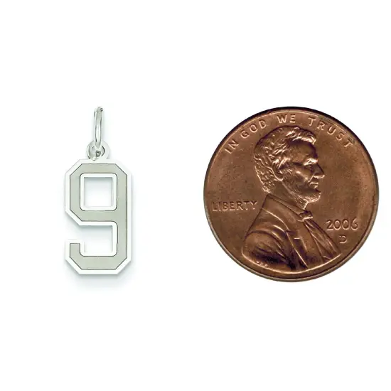 14K White Gold Small Satin Number 9 Charm Pendant Jewerly 19mm x 7mm {2}