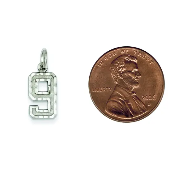 14K White Gold Small Number 9 Charm Pendant FindingKing Jewerly 19mm x 7mm {2}