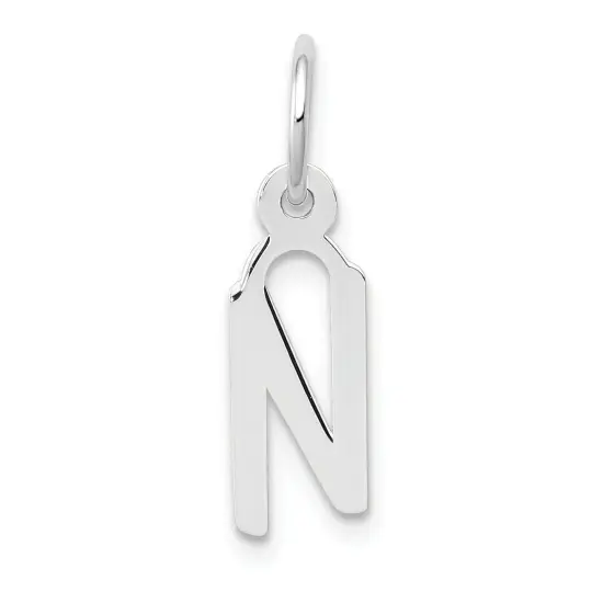 14K White Gold Small Slanted Block Initial N Charm Jewerly 15mm x 5mm {1}