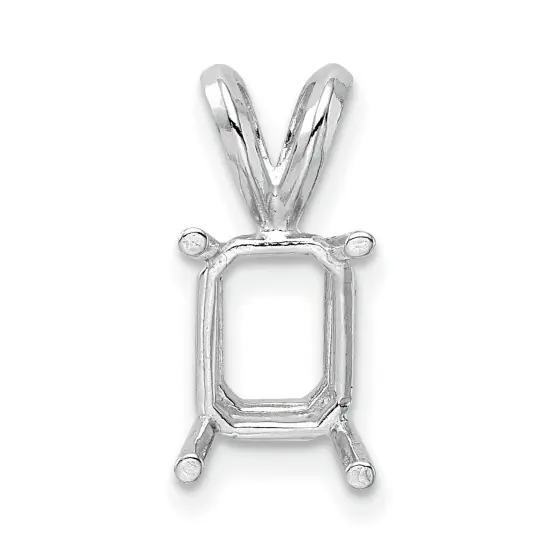 14K White Gold 4 Prong Emerald Cut Pendant Setting 4mm {2}