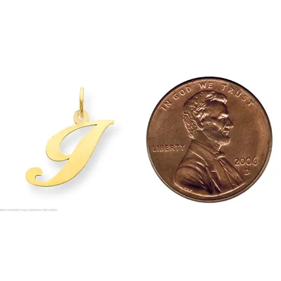 14K Yellow Gold Medium Fancy Script Initial I Charm Jewerly {2}