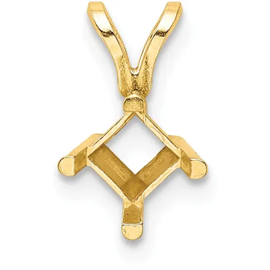 14K Gold 4 Prong Princess Pendant Setting 7mm {1}