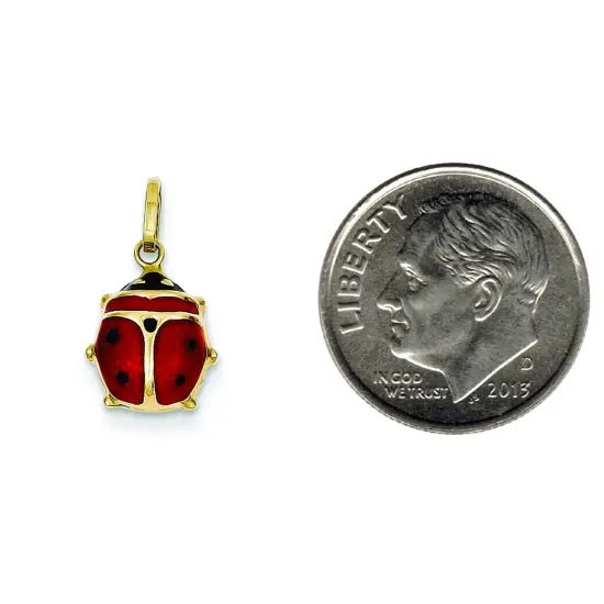 14K Yellow Gold Enameled Ladybug Charm Insect Pendant Jewerly 17mm x 9mm {2}