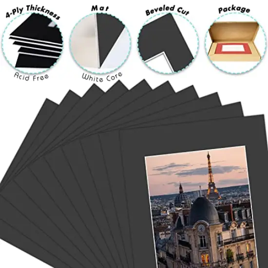 Pack of 10 ,11x14 Black Picture Mat Set with White Core Bevel Cut for 8x10 Photo {6}