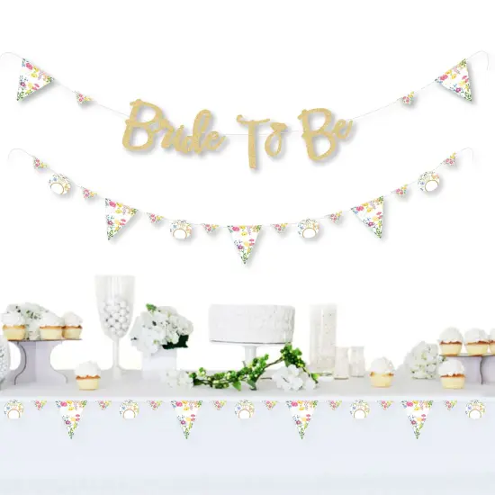 Big Dot of Happiness Wildflowers Bride - Boho Floral Letter Banner - 36 Banner Cutouts & No-Mess Real Gold Glitter Bride To Be Banner Letters {3}