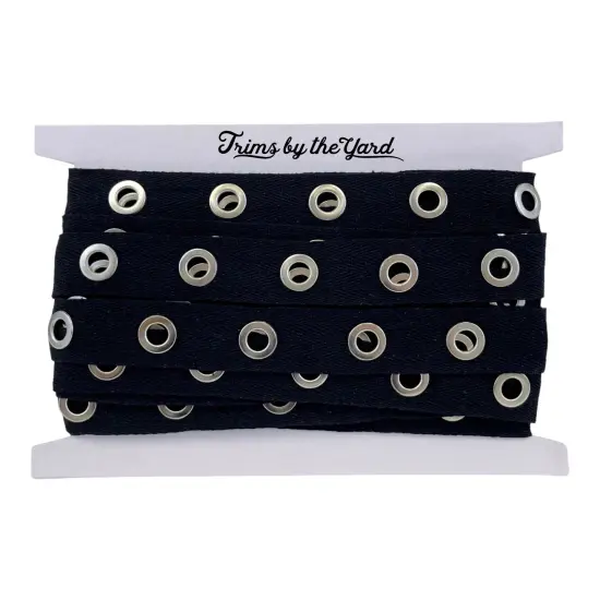 5 Yards Of Birdie Silver Finish Grommet Eyelet Tape Trim | 5 yard cut Black/Silver {4}