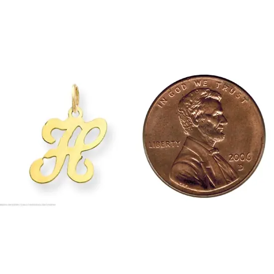 14K Gold Polished Fancy Initial Letter H Charm Pendant Jewerly 20mm x 11mm {2}