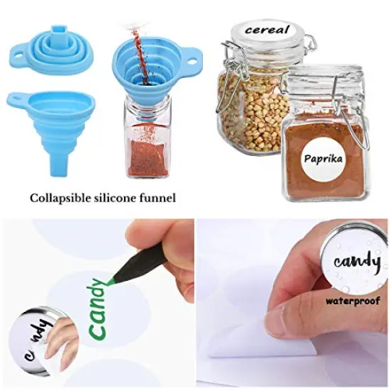 12 Pack Spice Jars, 4oz Small Glass Jars with Airtight Hinged Lid, With 12 Spice Labels & Silicone Funnels, Airtight Glass Jars for Spices, Art Craft Storage (12 Pack) {6}