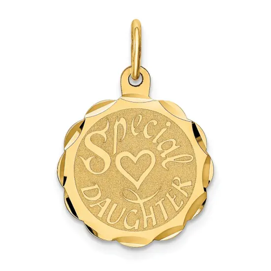 14K Yellow Gold Special Daughter Heart Disc Charm Jewerly 23mm x 15mm {1}