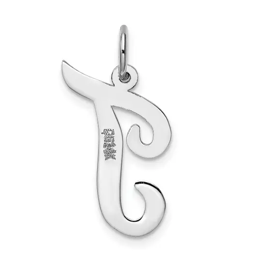 14K White Gold Large Script Initial Letter T Charm Jewerly 22mm x 12mm {3}