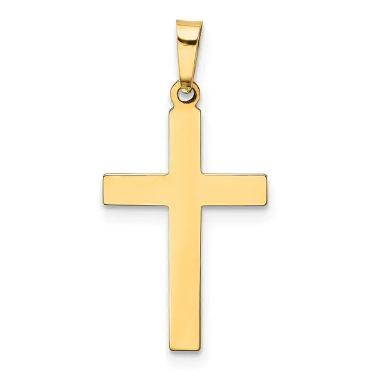 14K Yellow Gold Hollow Cross Pendant Charm Jewelry 28mm x 9mm {3}