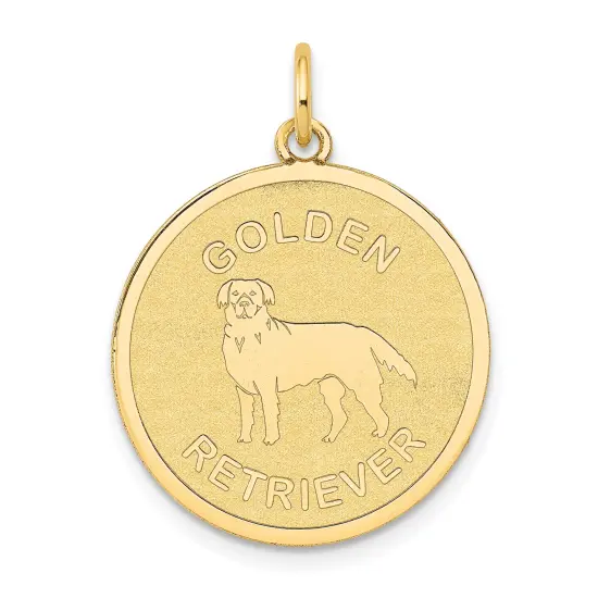 14K Yellow Gold Golden Retriever Disc Charm Pendant Jewerly 26mm x 20mm {1}