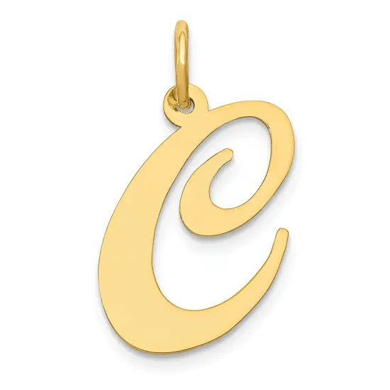 14K Yellow Gold Large Fancy Script Initial C Charm Jewerly 22mm x 17mm {1}