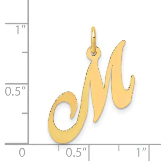 14K Yellow Gold Medium Fancy Script Initial M Charm Jewerly {5}