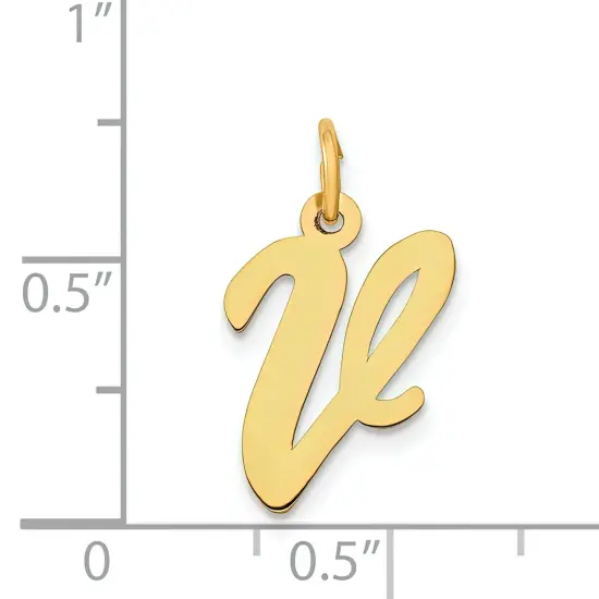 14K Yellow Gold Medium Script Initial Letter V Charm Jewerly 19mm x 10mm {5}