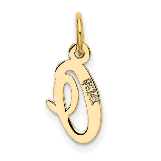 14K Yellow Gold Small Script Initial Letter O Charm Jewerly 17mm x 8mm {4}