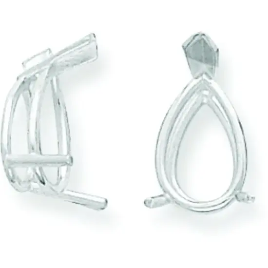 14K White Gold 3 Prong Pear V-End Setting 19x13mm {1}